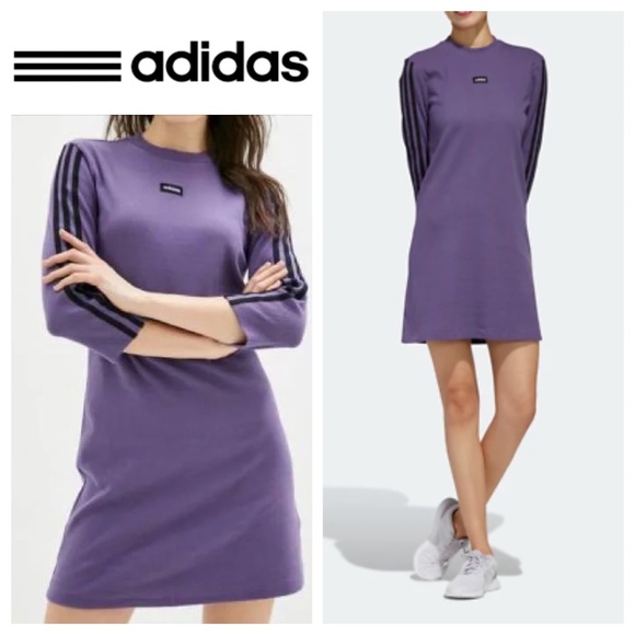 Adidas Sz Medium 8 10 Mini T-Shirt Dress Purple Ribbed Athletic - Picture 1 of 4